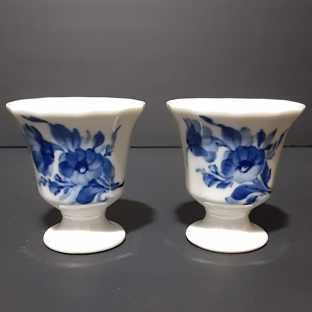 Royal Copenhagen Denmark - 2x Egg Cups - Cobalt Blue Floral Flowers - Vintage